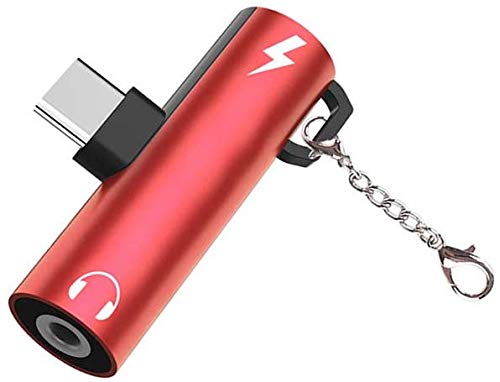 3 in 1 Type C - 3.5mm ヘッドホンアダプター 充電 オーディオアダプター 充電/電話/音楽に対応 USB C Type-C 充電インターフェース XiaoMi Huawei Nubia Letv Android携帯電話 (レッド YuE