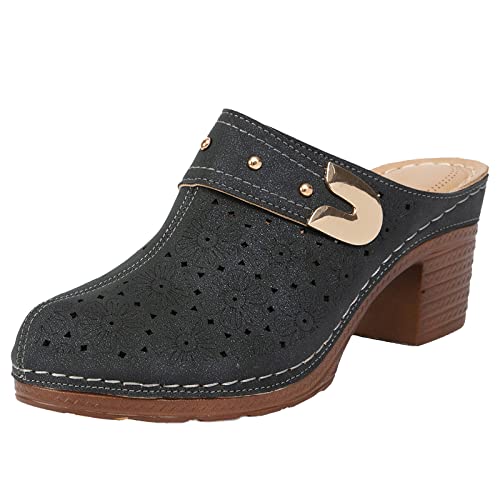 Sandales brodées à talons hauts et épais pour femme avec détails creux