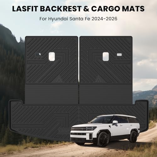 Image of LASFIT Cargo Mats for Hyundai Santa Fe 2026 2025 2024 (Fit Gas & Hybrid) | All Weather TPE Custom Fit Cargo Trunk Mat & Backrest Mats Accessories, Black