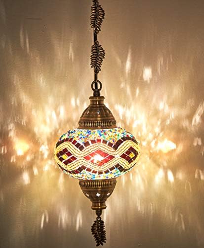 CopperBull Turkish Moroccan Tiffany Style Handmade Mosaic Hanging Ceiling Lamp Pendant Light Fixture with Metal Leaf Chains