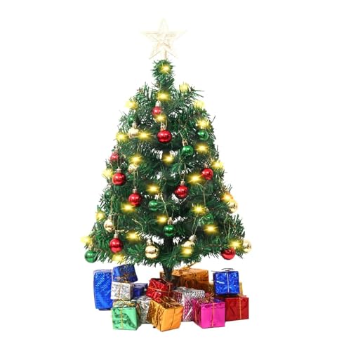 Árbol de Navidad de Mesa de 18/24 Pulgadas, Mini árbol Artificial con Luces de Cadena for Bricolaje navideño y decoración de Oficina. plantes artificielles(18 Inch)