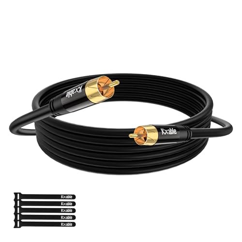 Subwoofer Cable RCA to RCA Audio Cable 20FT, Digital Coaxial Audio Cable, Premium S/PDIF RCA Cord for Home Theater, HDTV, Subwoofer, Hi-Fi System, Amplifier, 22AWG Tinned Copper, Double Shielded