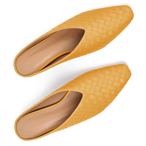 Image of Woven Mules for Women Slip on Comfortabke Metallic Slides Ladies Trendy Square Toe Hidden Wedge Mules