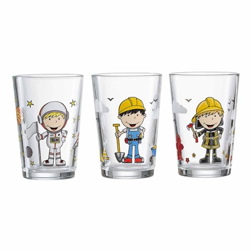 Ritzenhoff & Breker Kindergläser Astronaut Bauarbeiter Feuerwehrmann Jungen 3er Set 205 ml Bedruckte Kinderbecher Spülmaschinengeeignet