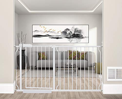 Allaibb Extra Wide Pressure Mounted Baby Gate Walk Through Child Kids Safety Toddler White Long Large Pet Dog Gates With Extension For Doorways Kitchen And Living Room (57.48-62.20"/146-158Cm) #TOP3