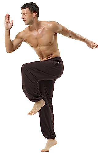 Hoerev Hommes Super Soft Modal Spandex Harem Yoga / Pilates Pantalons, Marron, L – vue 3