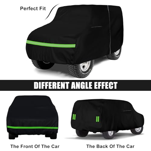 Waterproof Car Cover Compatible with 1954-1983 Jeep CJ 5 2-Door SUV, 300D All Weather Car Covers with Inner Cotton Liner and Zipper Door for Dust Snow Rain Hail Protection