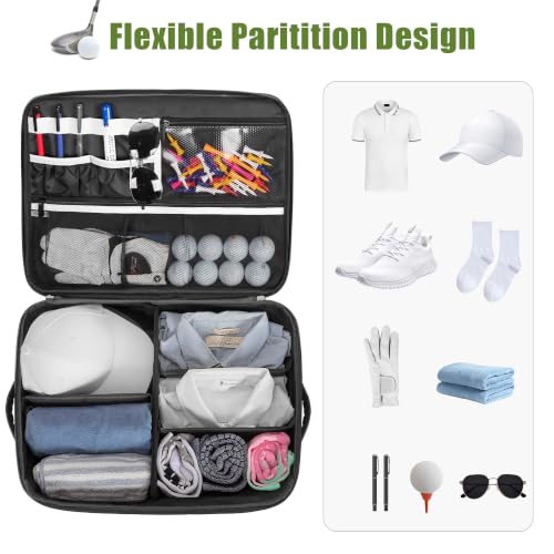 Image of PGmoon 2 Layer Golf Trunk Organizer, Golf Car Storage Organizer with Individual Ventilated Compartment for 2 Pairs Shoes, Golf Car Locker for Balls, Clothes, Tees, Gloves, Accessories (White)