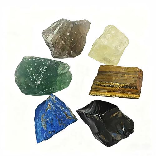 Natural Raw Wealth Crystals Set for Money Abundance Success - 6 Healing Stones for Prosperity and Good Luck, Citrine Tiger Eye Crystals for Beginners, Crystal Decor Gift Set1.2-2″