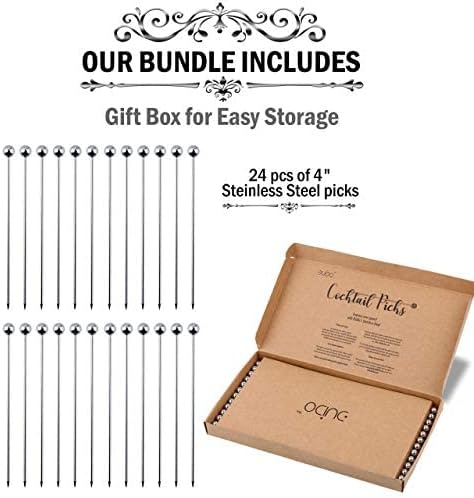Miniatura 5 de Palos de cóctel de acero inoxidable de alta calidad, paquete de 24  4 pulgadas, brochetas de cóctel para bebidas