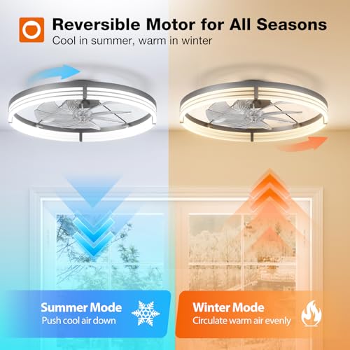 Image of addlon Ceiling Fans with Lights and Remote, 24'' Low Profile Ceiling Fans, 3000-6000K Dimmable Modern Flush Mount LED Fan Light, Fandelier Ceiling Fan for Bedroom, Kitchen, Living Room