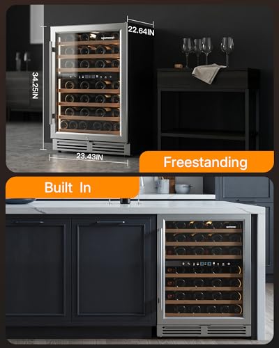 Image of Upstreman 24 Inch Wine Fridge, 54 Bottles Dual Zone Wine Cooler