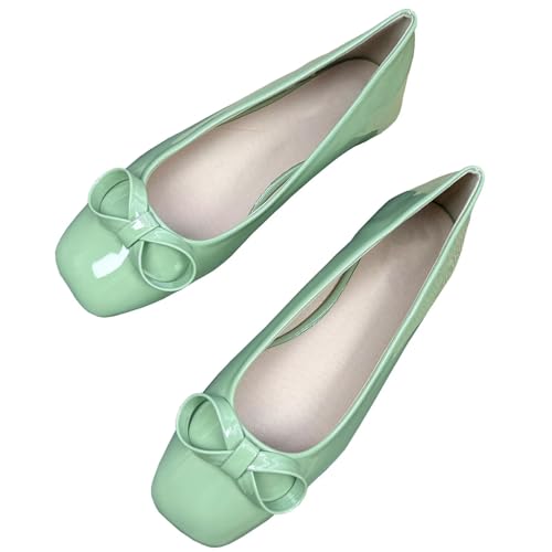 SAILING LU Women's Bow-Knot Square Toe Ballet Flats Elegant Dress Shoes Soft Dressy Shoes Female Slip-on Loafers