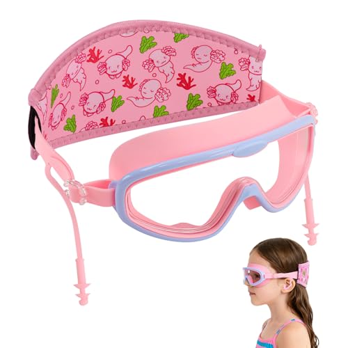 EHZYP Toddler Swim with Axolotl Fabric Strap No Tangle Pain-Free Anti-Fog Swimming Pool Goggle No Leak for 3-15 YearsToddlers Girls BoysPink