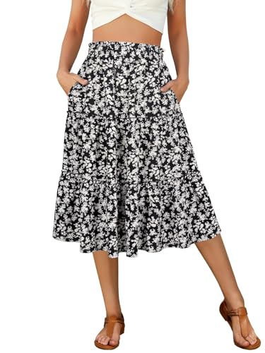 Berydress Midi Skirt for Women with Pockets 2025 High Waist A Line Casual Summer Boho Flowy Tiered Ruffle Beach Skirts