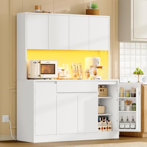 Image of 47.2 inchW Pantry Cabinet with Charging Station, Kitchen Pantry Cabinet