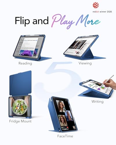 Image of ESR for iPad Air 13 Inch Case M4 /M3 /M2 (2026 /2025 /2024), Vertical Stand Cover with Pencil Holder, Ultra-Stable Magnetic Case, Multi Stand Angles, Flip Series, Blue