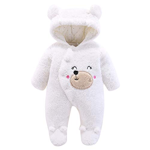 Eurobuy Traje de Nieve de Oso de Dibujos Animados Recién Nacido Bebé Infantil Invierno Grueso Traje de Nieve Abrigo con Patas Mameluco Delantero Encaje Cálido Mono para Bebé Niña