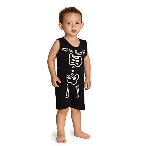 Pijama Macaquinho Curto Infantil Familia Skeleton Brilha No Escuro-p