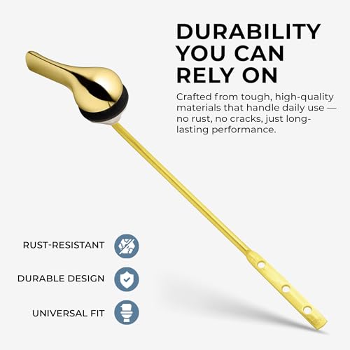 Image of Qualihome Polished Brass Finish Front Mount Toilet Handle Replacement Kit, Universal Toilet Tank Flush Lever Fits Most Standard Front-Mount Toilet Tanks