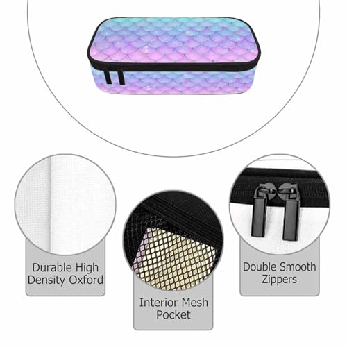 Image of Mermaid Scales Pencil Case Organizer Pink Blue Fish Scales Glitters Line Underwater Sea Stationery Box Makeup Box School Supply for Boy Girl Men Women