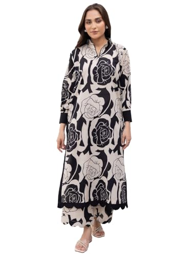 Image of GoSriKi Kurta Set for Women Viscose Blend Printed | Kurti Set for Woman | Straight Kurta Palazzo Set Women | 2 Piece Set Womens | V-Slit Collar Full Sleeve Regular Fit Stylish Ethnic Outfit Clothing