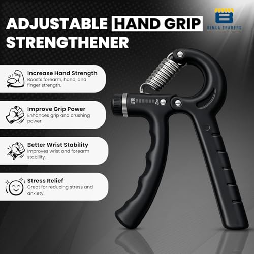 Image of CRAE Hand Gripper - Adjustable Grip Strengthener for Forearm, Wrist & Finger Workout Men & Women Capacity 60 kg (Black)