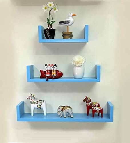 Image of Wooden Wall Mounted Shelf for Home Office, Decoration (Number of Shelves - 3) (Dark Blue)