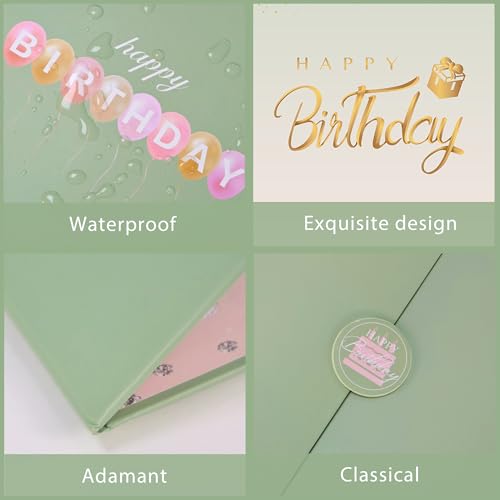 Image of Crenics Green and Pink Birthday Decorations for Women, Creative Birthday Guest Sign in Book Alternative, Happy Birthday Signature Book 18 inch x 12 inch, Awesome Birthday Gifts for Girls