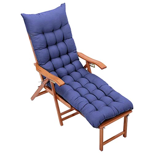 Warmiehomy Sun Lounger Cushion Thick Garden Recliner Chair Cushion Garden Chair Cushion Sunbed Cushion Double Anti-Slip for Outdoor Garden Patio Beach Chair (No Chairs) Dark Blue 160x50x8cm