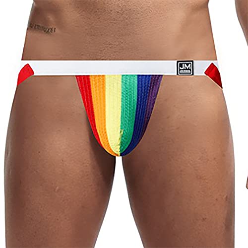 Wenkomg1 Mens Rainbow Jock Straps,Solid Colorful Pride G String Thongs Sexy Gay Underwear Breathable Front Jockstrapes(Multicolor,X-Large) #TOP4