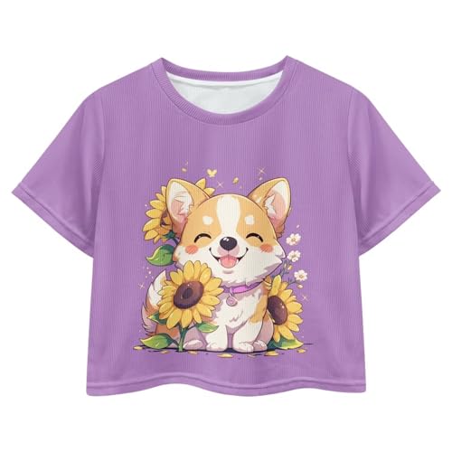 Image of Girls Summer Crop Top Outfits Short Sleeve T Shirts Kids Cute Clothes Tees Blouse