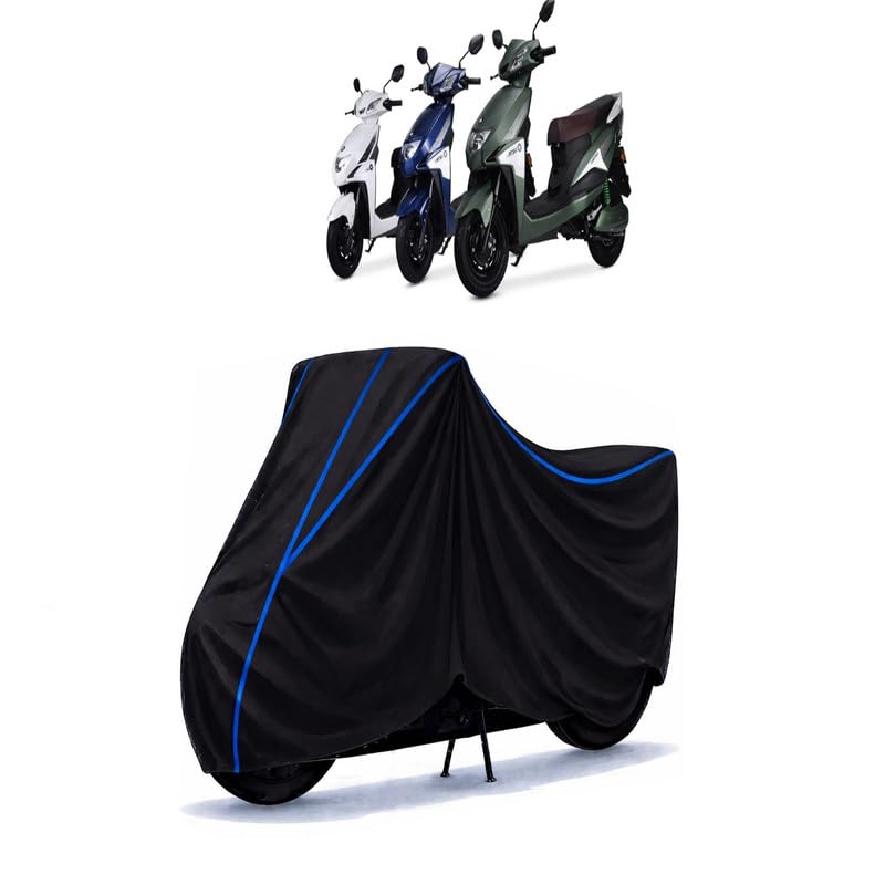 Image of Scooty Cover Water Resistant for Lectrix LXS 3.0 | Universal Scooter & Bike Cover | Heavy Duty UV Dust, Rain & Scratch Protection | Elastic Fit All Weather Indoor Outdoor | Black with Blue Piping