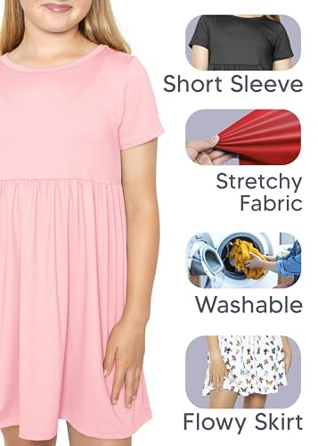 STRETCH IS COMFORT Youth Girl’s Oh So Soft Playtime T Shirt Dress Short Sleeve Casual Stretch Play Dresses|Little to Big Kids4