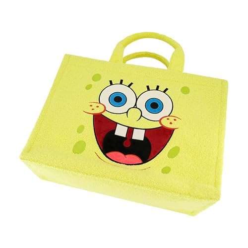 Concept One SpongeBob Squarepants Tote Bag, Faux Fur Travel Handbag with Adjustable Shoulder Strap and Trolley Sleeve, Yellow4