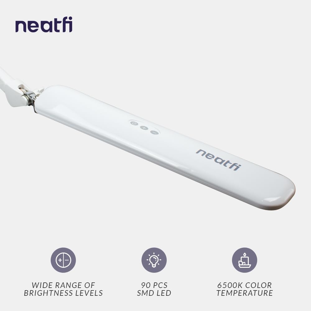 Neatfi Lampada da lavoro Elite HD XL lampada da scrivania luminosa, illuminazione Eye-Care, funzione di regolazione non polare (Bianco-2)