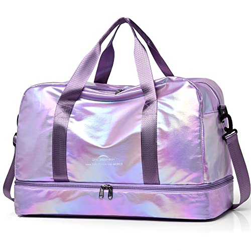 ZIOSINM Bolsa Deporte Grande con Compartimento para Zapatos, 40L Bolsa de Viaje Impermeable Mujer, Bolsa Gimnasio Bolsa Fitness Bolsa Natacion con Compartimento para Mojados (Morado)