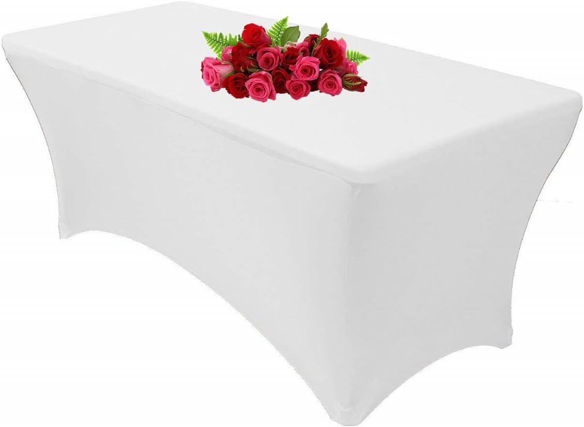 10FT Spandex Black Tablecloth for Rectangle Tables - Stretch Table Cover for Standard Folding Tables, Elastic Table Cover for Christmas