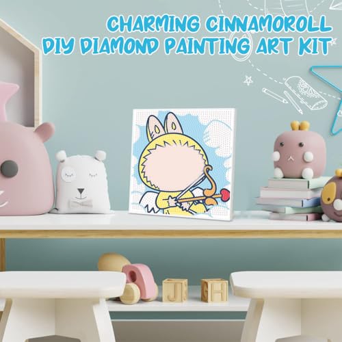 Image of PATPAT 20x20CM DIY Cartoon Diamond Painting Kit for Kids & Adults, Wooden Framed DIY Diamond Paint Cute Angel Desk Decoration, All Tools and Accessories Included