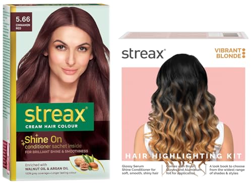 Streax Permanent Hair Colour, 100% Grey coverage, Infused with Argan and Walnut Oil Hair Colour Highlight Kit | Blonde Hair Colour, Vibrant Blonde – Pack of 1