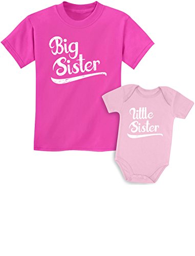 Tstars Big Sister Little Sister Matching Outfits Baby Announcement Sibling Shirts Set Girls Shirt Wow Pink/Baby Pink Kids Shirt 3T / Baby Newborn