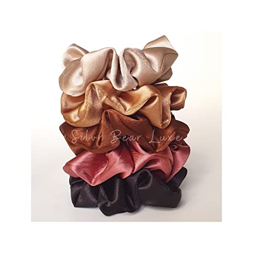 Silvr Bear Luxury Satin Scrunchies Set for Women, Girls | Anti-Hair-Breakage Hair Ties