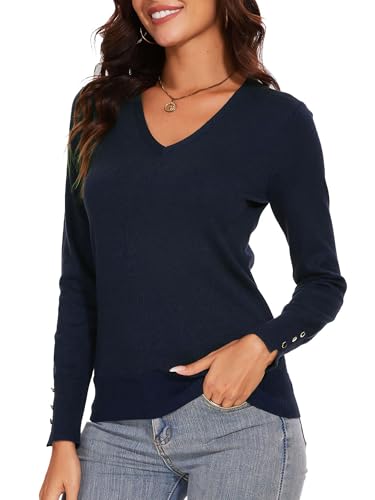 Image of Spicy Sandia Women's V Neck Pullover Sweaters with Dressy Cuffs