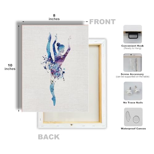 Image of Watercolor Ballet Prints Ballerina Dancer Elegant Dance Gifts for Girls Birthday Canvas Wall Art Dancing Girls Room Decor Women Bedroom Wall Decor Colorful Classroom Posters,4PCS,Framed,8x10IN