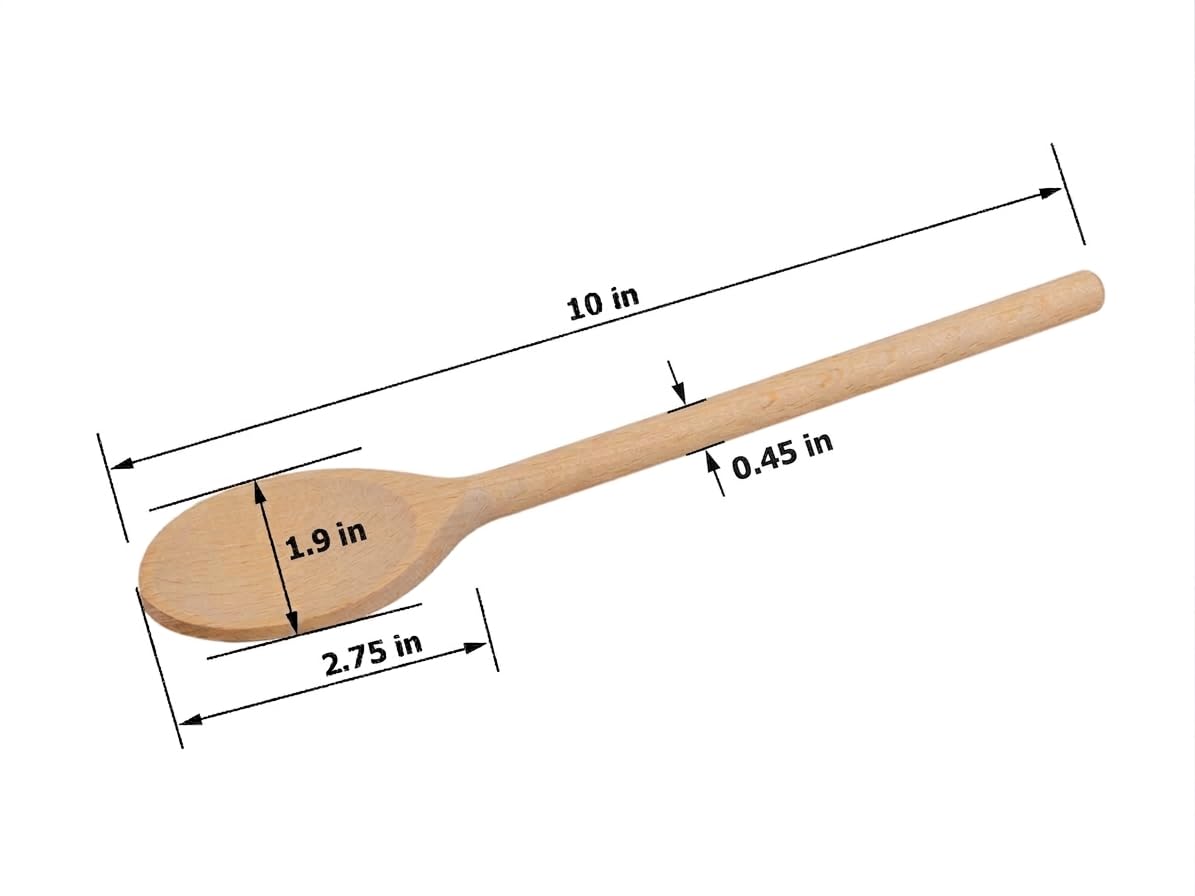 Cucharas ovaladas de madera para cocinar, paquete de 6 (10 pulgadas de largo) utensilios de cocina de madera de haya natural maciza para agitar, mezclar, degustar, servir alimentos, resistentes,