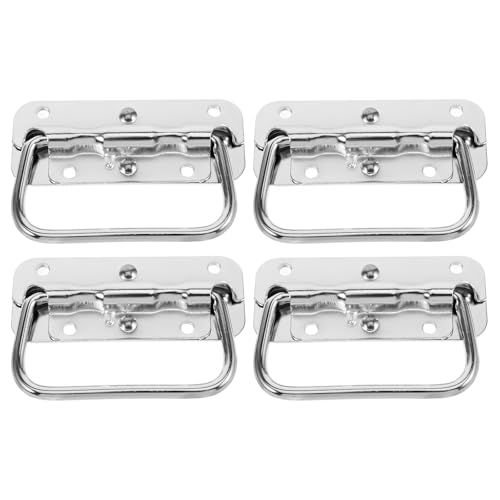 EXAOMBLE 4Pcs 100Mm Stainless Steel Spring Loaded Case Handles, Heavy Duty Folding Toolbox Pull Handles for Wooden Boxes, Industrial Equipment, Container and Chest Replacement