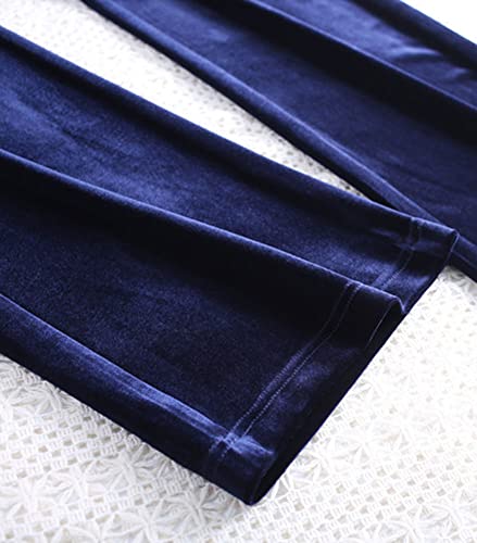 Scofeel Women's Comfort Fit Wide Leg Velvet Pants Drawstring High Waist Velour Pants Navy #TOP6