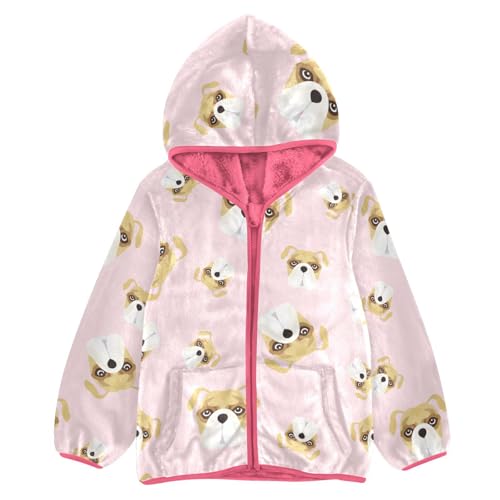 OTVEE Bulldog Dog on Pink Kids Hoodie Jacket Fall Spring Full Zip Warm Outwear Coat