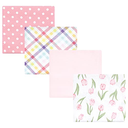 Image of Hudson Baby Unisex Baby Cotton Flannel Receiving Blankets, Pink Tulips, One Size