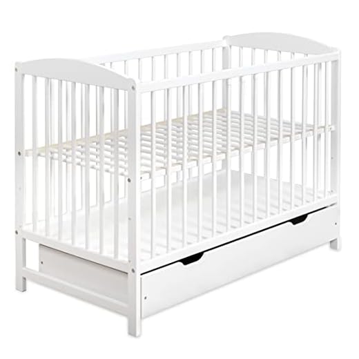 moto-MOLTICO Lit Bébé 60x120 cm avec Tiroir – Lit en Bois Réglable en Hauteur, Transformable en Lit Enfant avec Barrières de Protection – Lit Bébé Fille et Garçon – Blanc